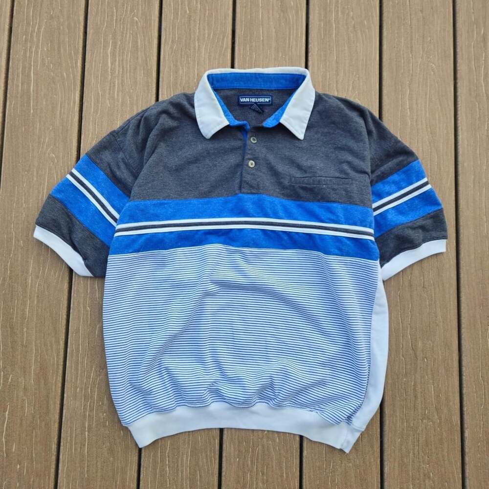Vintage 90s Van Heusen Colorblock Banded Bottom Polo Shirt